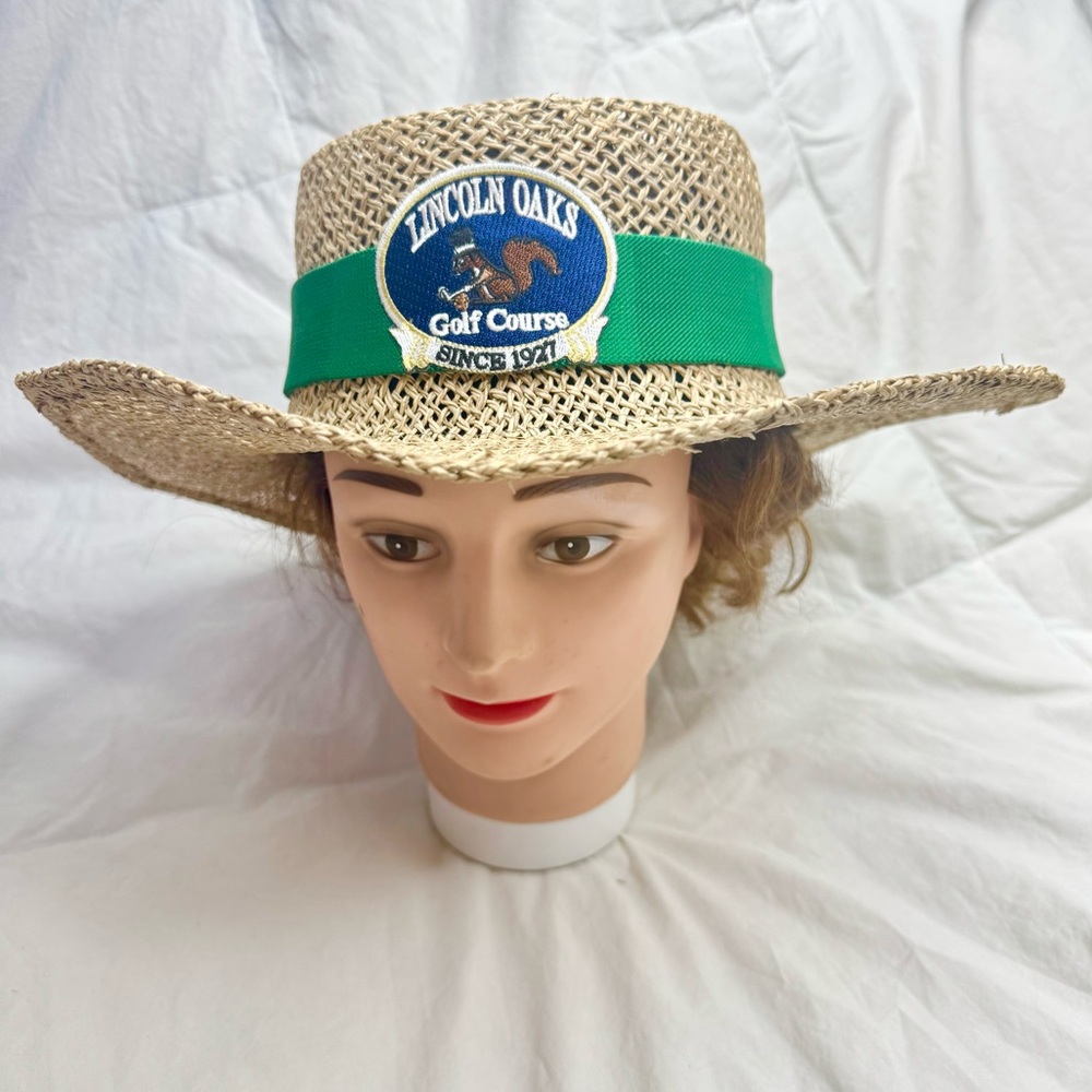 Lincoln Oaks Golf Course Straw Hat by Peter Grimm- Tan and Green